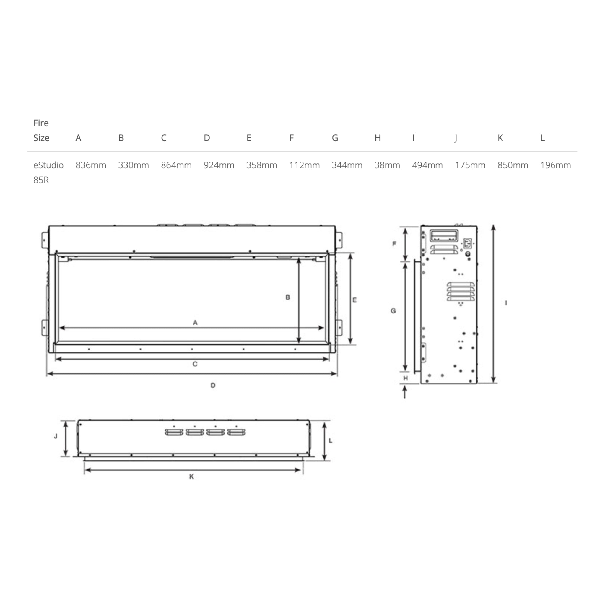 Gazco eStudio 85R (850mm Wide)